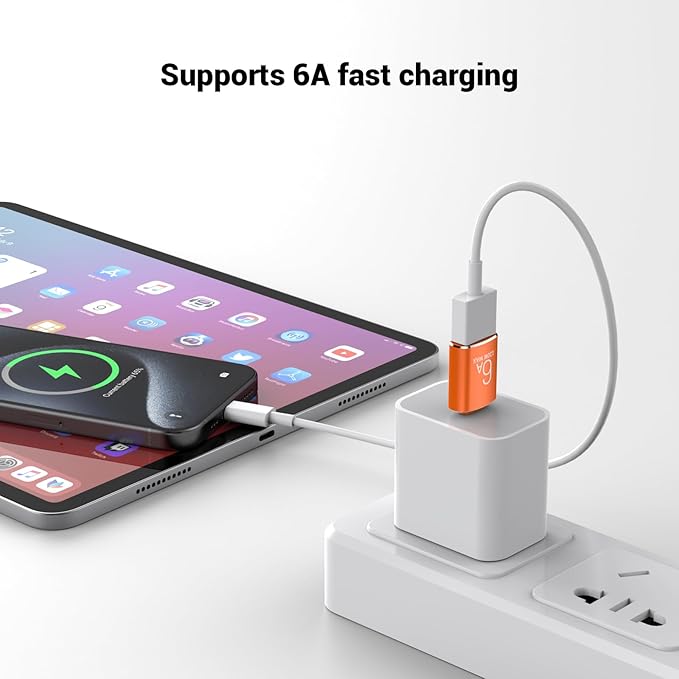 10 Pack 10Gbps/120W USB C to USB3.1 Adapter, Orange Type C Male to USB Female Adapter for Smartphone, PC, Laptop, Tablet, Keyboard etc.