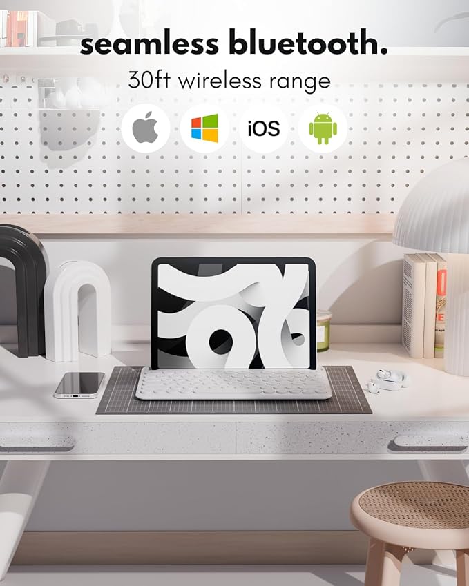 Macally Bluetooth Keyboard for Tablet | Wireless Keyboard for iPad mini/Air/Mini, iPhone (Multi-Device, Built-in Stand, Rechargeable) Easy to Use and Cute Portable - White