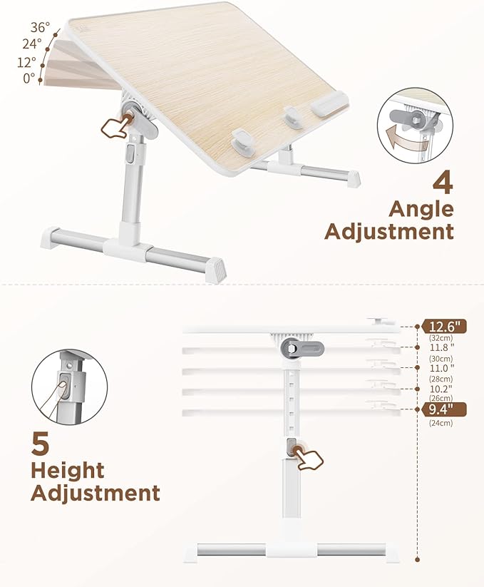 SAIJI Laptop Bed Tray Table, Adjustable Home Office Standing Desk Portable Lightweight Foldable Lap Desk for Sofa Couch Floor Working Studying Reading Writing Eating,Fit Up to 17" Laptop(Large,Teak)