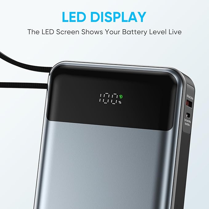 Laptop Power Bank,26800mAh Laptop Portable Charger with Built in Type-c Cable,65W Fast Charging,3-Port Battery Pack,Smart Display,for MacBook,iPad,iPhone,Switch,AirPods,Samsung