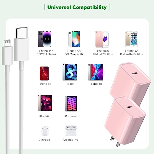 iPhone 14 13 12 Fast Charger,Long Fast Charger iPhone 2Pack Type C iPhone Charger Fast Charging Power Adapter 6FT Quick USB C to Lightning Cable Cord Charger for iPhone 14/13/12/11/XS/XR/SE,iPad- Pink