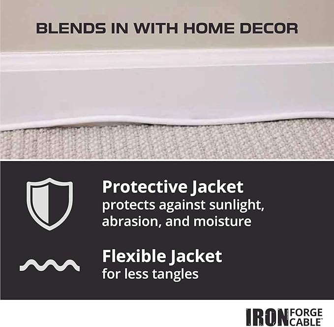 Iron Forge Cable 12 Gauge Outdoor Extension Cord 25 Ft, SJTOW 12/3 Heavy Duty White Extension Cord 3 Prong, Oil Resistant & Flame Retardant