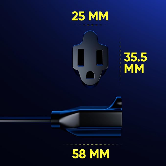 Maximm 360° Rotating Flat Plug Extension Cord 5 feet Flat Extension Cord Under Carpet with Slim Space-Saving Plug Design, Low Profile Extension Cord (Black)