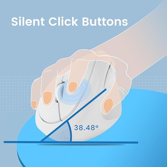 Perixx PERIMICE-719W Wireless Portable Vertical Mouse - Silent Clicks - Right-Handed Design - White