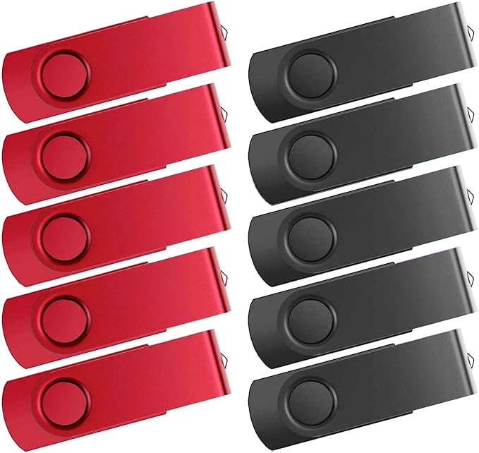 USB Flash Drive 2GB 10 Pack FEWINA USB 2.0 Flash Drives Bulk 2 GB Thumb Drive Swivel Memory Stick Jump Drive Pen Drive for Storage and Backup（Black and Red,10PCS 2GB）