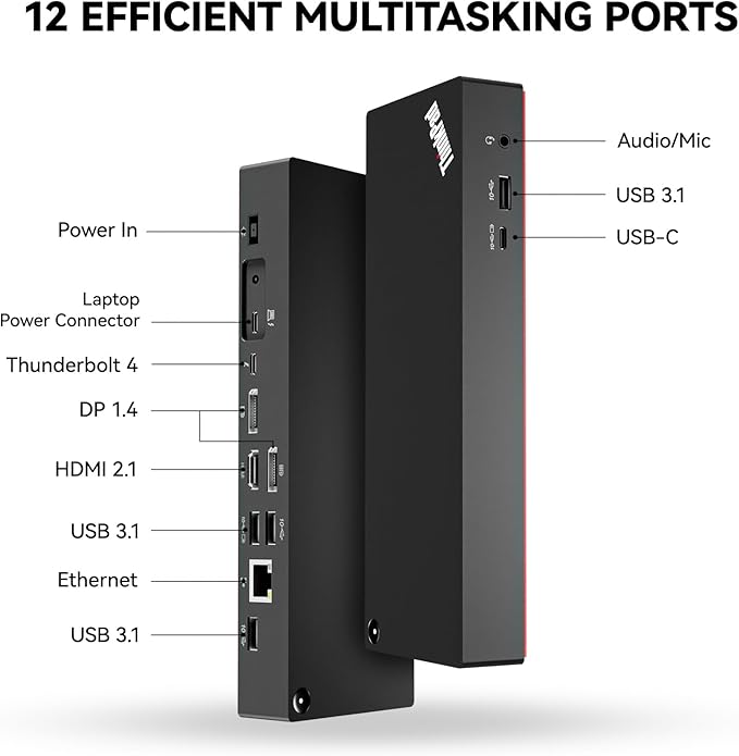Thinkpad 40B00300 Thunderbolt 4 Universal Docking Station for Laptops, 4 External Displays, Power Charging up to 230W + ITSPWR Bundle Contains HDMI 4K Cable + DP Cable+ Cleaning Cloth