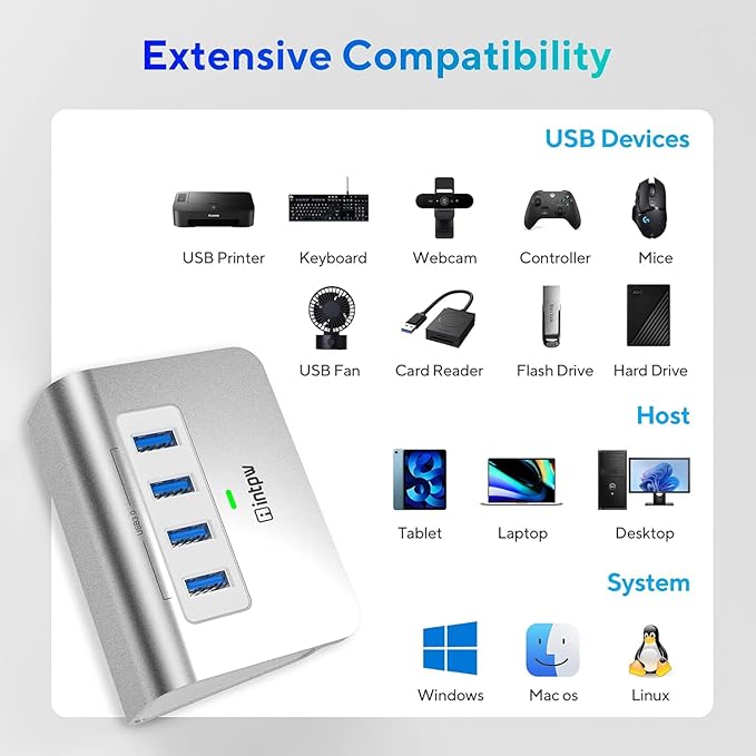 USB 3.0 Hub,Aluminum 4 Port USB Data Hub 3.0 Multi USB Port Expander Dongle USB Extension Multiport Adapter with 3.3ft Cable USB Splitter for Laptop, PC/Xbox/Flash Drive/Printer/Camera/Keyborad/Mouse