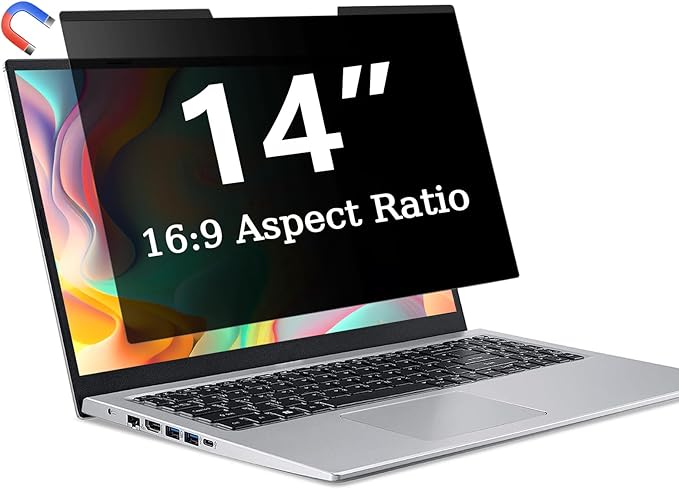 ZOEGAA Magnetic Privacy Screen Laptop 14 Inch, Compatible with HP Dell Xps Acer Asus Samsung Lenovo ThinkPad, for Removable 16:9 Widescreen Display Laptop Privacy Screen and Anti-Glare Protector