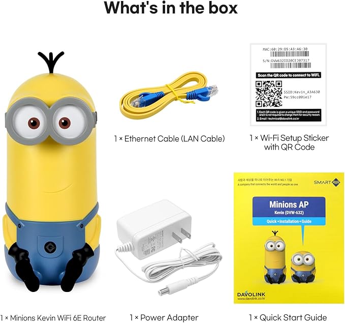 Davolink Minions Kevin Wi-Fi 6E Router - Elevate Your Connectivity Experience in 2024 with High-Speed Performance Gaming Router - Secure Travel WiFi Router