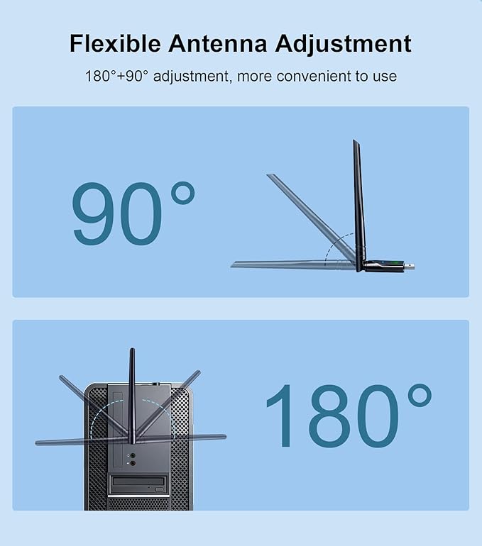 AX900Mbps USB WiFi 6 & Bluetooth Adapter for Desktop PC,5dBi Gain Antenna Wireless Transceiver,BT5.3(EDR+BLE),Dual Band (2.4GHz+5GHz),Plug-and-Play for Desktop/Laptop/Printers (Win 7/10/11)