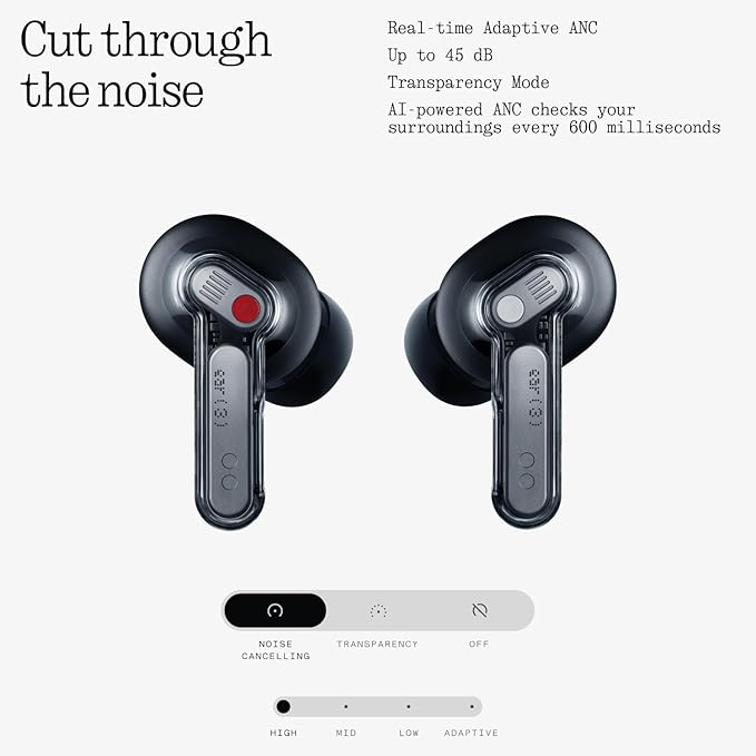 Nothing Ear (3) Wireless Earbuds Super Mic 45dB Hybrid Active Noise Cancelling Bluetooth Headphones Hi-Res 6 Mics, 12mm Dynamic Bass Boost, Dual Connect ANC Sport Ear Buds for iPhone Android, Black