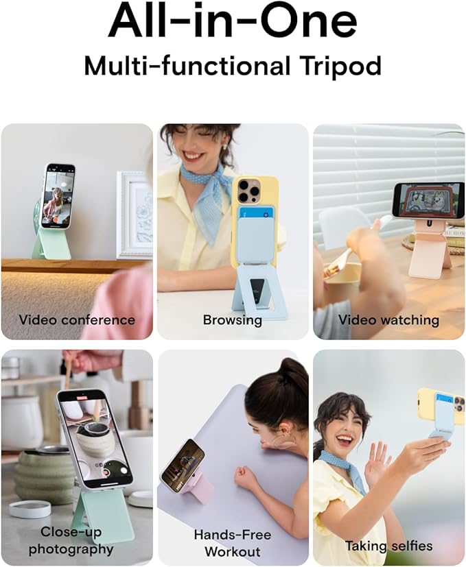 MOFT Phone Tripod Wallet for iPhone, Mulit-Angles, Lightweight Phone Stand, MOVAS Vegan Leather Magnetic Wallet, Strong Magnets, NFC Card Holder,Travel Essential, Panna Cotta (with Card Slot)
