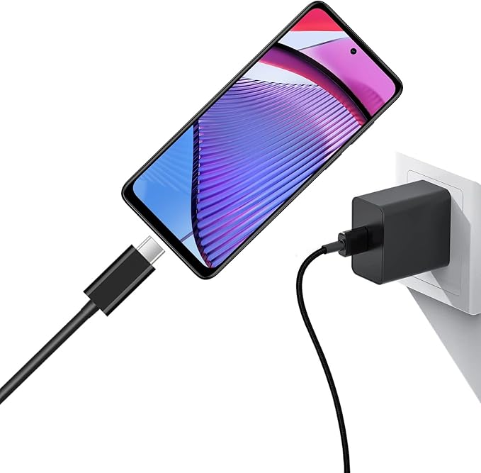 18W Motorola Fast Charger for Moto G Play (2023/2024), Moto G Power (2022/2023 5G), G 5G, Stylus (2022/2022 5G/2023/2023), Edge 2022/Edge+ 2022/2023 USB C to USB C Charging Cable (5FT)