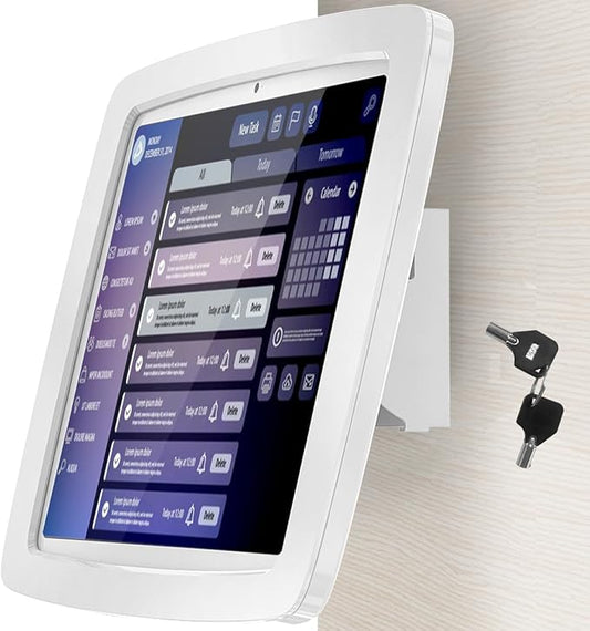 Tablet Wall Mount Lockable Tiltable Anti Theft Security - Compatible with 10.9" iPad 10th, Pro 11" 1 2 3 4, Air 4 5, Air 11", iPad 11"(A16) - BSW102WA