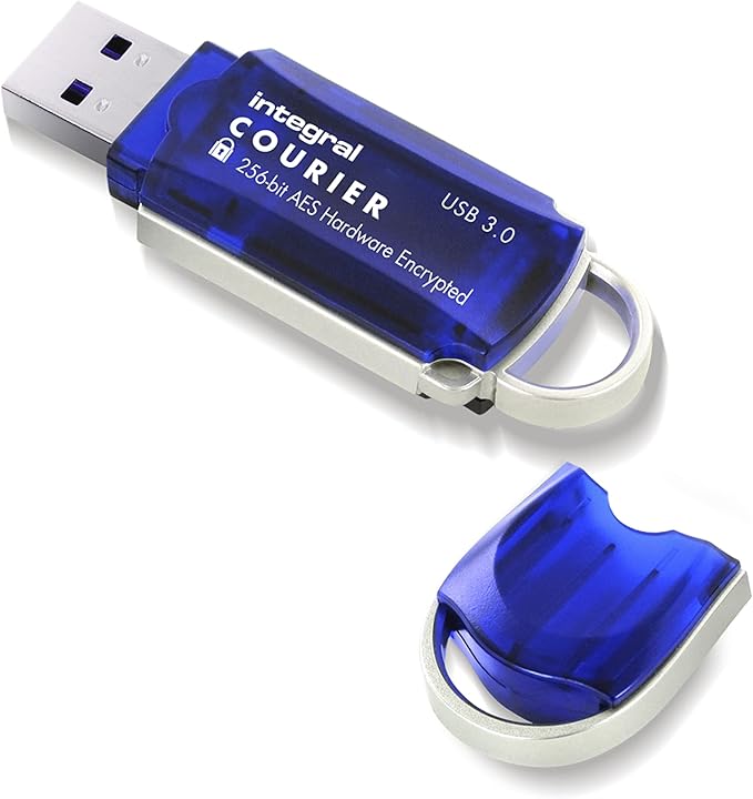 Integral Courier 16GB Encrypted USB Flash Memory - Keep Sensitive Data Safe with USB Drive Hardware Encryption - USB Flash Drive with FIPS 197 Security Standard to Help with GDPR Compliance, Blue