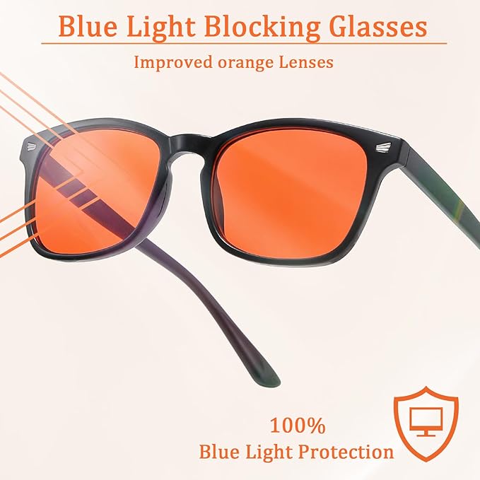 Blue Light Blocking Glasses Amber Gaming Glasses for Women Men Gaming Computer Glasses for Better Sleep/Eyes Strain
