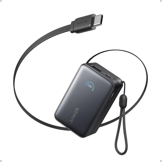 Anker Nano Portable Charger, 10,000mAh 45W Max Compact Power Bank, Travel Essential Phone Battery Pack with 2.3 ft InstaCord Retractable Cable for iPhone 17/16 Series, iPad, Galaxy, Pixel, and More