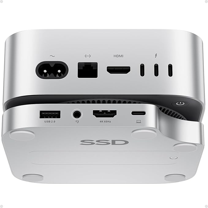 Mac mini M4 Dock with 4TB M.2 SSD Enclosure (SSD NOT Included), Mac mini M4/ M4 Pro Hub Stand with HDMI 4K@60Hz, 2024 MacMini USB C Hub Accessories, 3 USB A 2.0, SD/TF, 3.5mm Audio