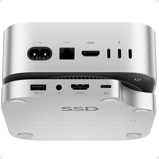 Mac mini M4 Dock with 4TB M.2 SSD Enclosure (SSD NOT Included), Mac mini M4/ M4 Pro Hub Stand with HDMI 4K@60Hz, 2024 MacMini USB C Hub Accessories, 3 USB A 2.0, SD/TF, 3.5mm Audio