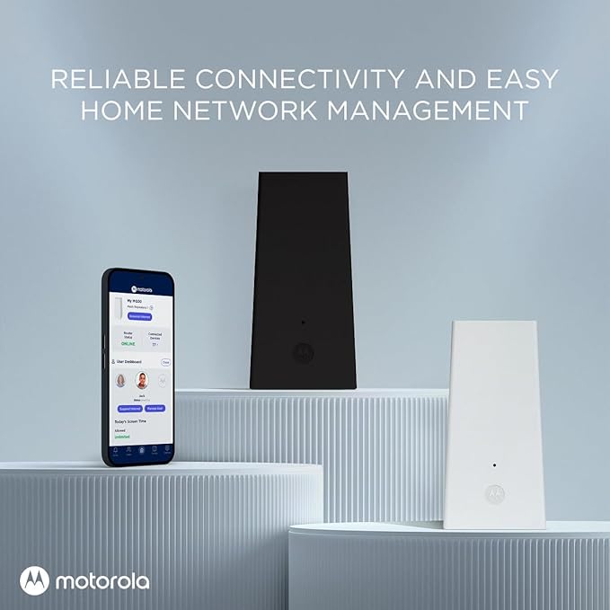 Motorola MQ20 WiFi 6E Router with Easy Mesh, Tri-Band 8.4 Gbps Speed, 3000 sq. ft Coverage, Advanced Parental Controls, Next-Gen Security & Seamless Device Management, White, Single Pack