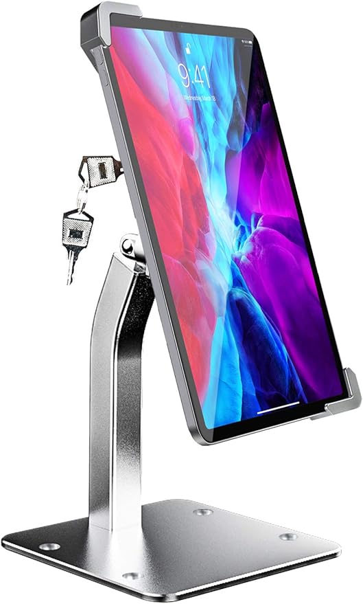 woleyi Anti-Theft Desktop Tablet Kiosk Stand Holder, Heavy Duty Countertop Tablet POS Display Mount with Security Lock and Key, Compatible iPad Pro/Air/Mini, Galaxy Tabs, Surface, More 7-11" Tablets