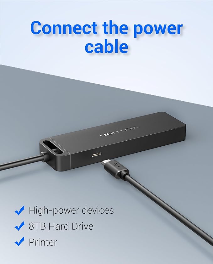 VENTION USB Hub 3.0 Splitter with 3FT Extension Long Cable 4-Port Ultra-Slim Multiport Expander for Desktop, PC, Laptop, Surface Pro, PS4, Flash Drive, Mobile HDD