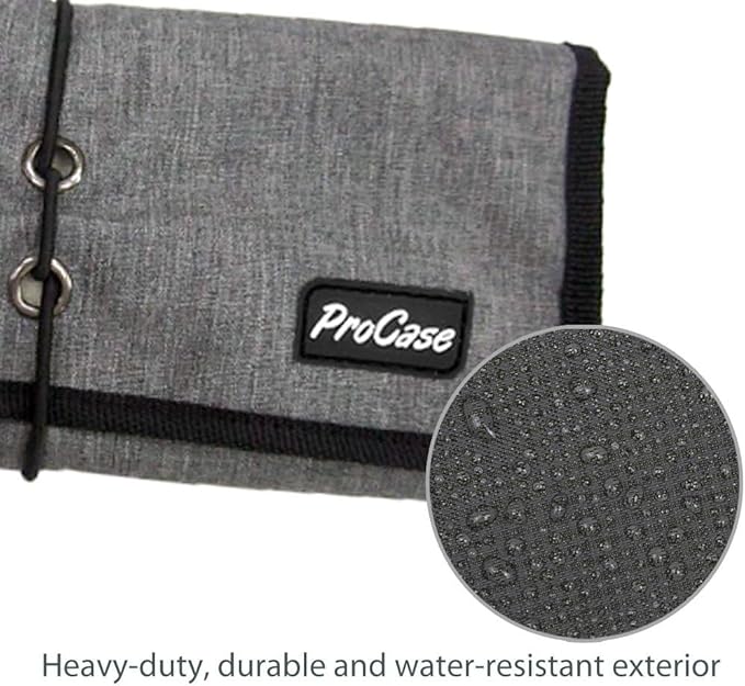 ProCase Electronic Organizer Cord Pouch, Travel Cable Charger Phone Accessories Bag Organizer Roll up Tech Carrying Case for USB Cables SD Memory Cards Earphone Flash Hard Drive -Grey