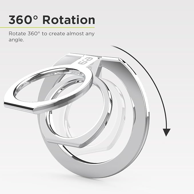 PureGear Magnetic Phone Grip Ring Stand, Magnetic Phone Ring Holder for MagSafe iPhone 16, 16Pro, 16Plus, 16ProMax, 15, 15Plus, 14, 14Pro, 14Pro Max, 13, 12, Adjustable Kickstand (Chrome Silver)