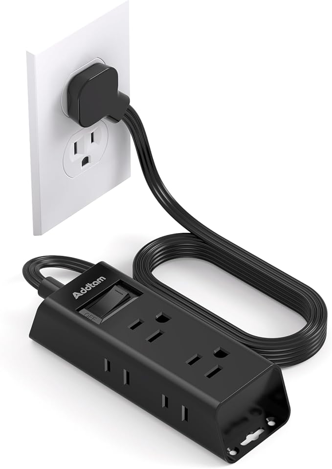 Cruise Essentials - Flat Plug Power Strip, Addtam 5 ft Ultra Flat Extension Cord with 6 Outlets Extender, No Surge Protector for Cruise Ship, Travel, Dorm, Home Office,Black