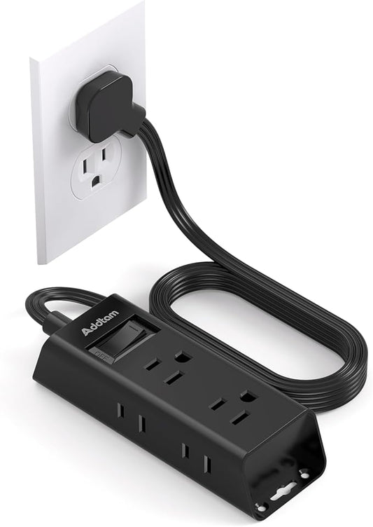 Cruise Essentials - Flat Plug Power Strip, Addtam 5 ft Ultra Flat Extension Cord with 6 Outlets Extender, No Surge Protector for Cruise Ship, Travel, Dorm, Home Office,Black
