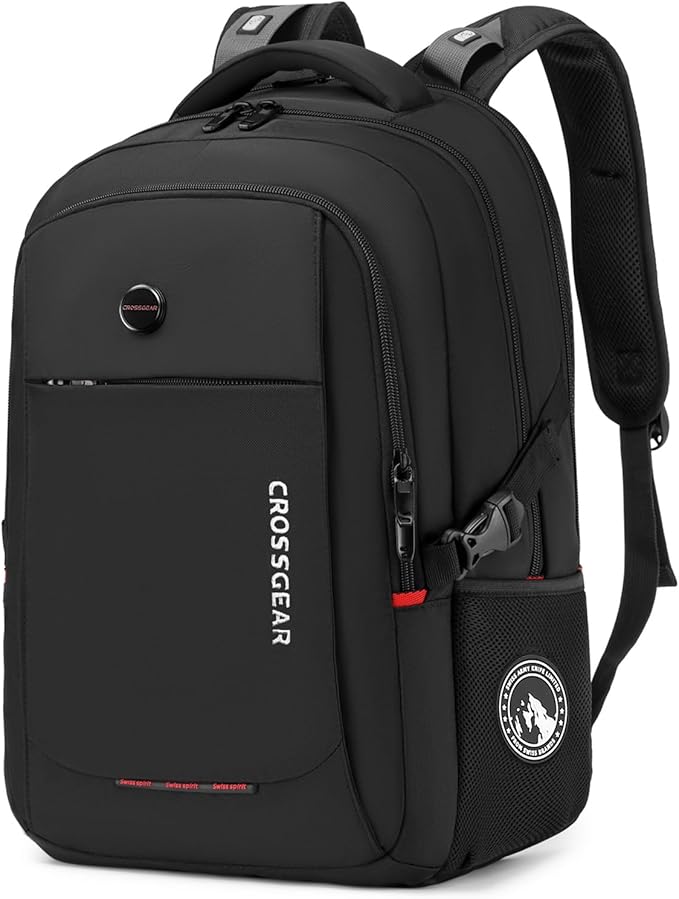 CROSSGEAR Travel Laptop Backpack Commuter Backpack Classic Backpack Water Resistant with USB Charging Hole Computer Bag Daypack for Men Women Work Daily Life,Black