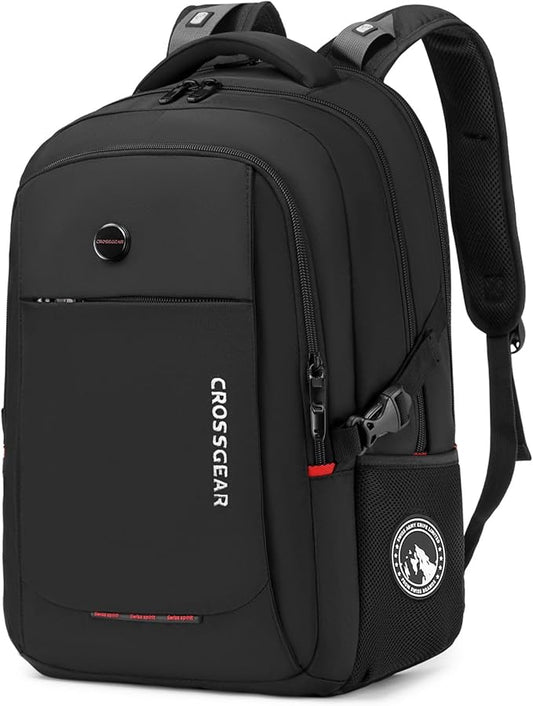 CROSSGEAR Travel Laptop Backpack Commuter Backpack Classic Backpack Water Resistant with USB Charging Hole Computer Bag Daypack for Men Women Work Daily Life,Black