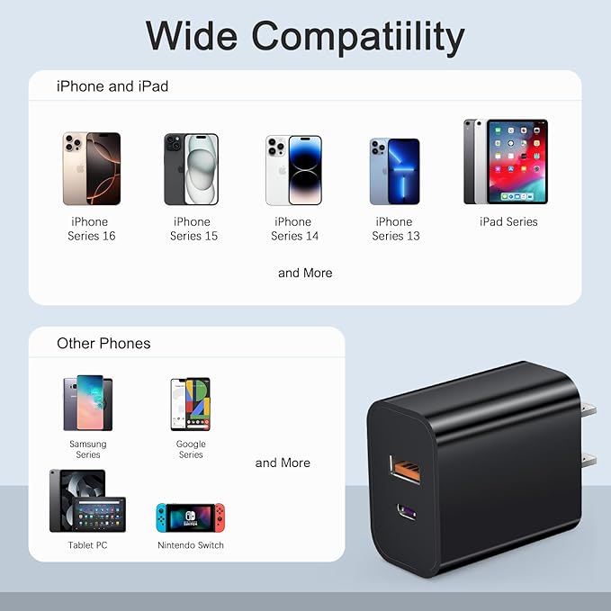 USB C Charger Block Charging Block Type C Charger 20W Wall Chargers 4 Pack for iPhone 16/16 Plus/16 Pro/16 Pro Max/iPhone 15/15 Pro/15 Pro Max/14/13/12 Pro/Samsung//Android(Black)
