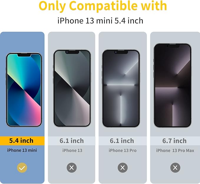 UNBREAKcable Shatterproof Tempered Glass Screen Protector for iPhone 13 Mini [3-Pack] [99.99% HD Clear] [Easy Installation Frame] [9H Hardness] [Bubble Free] for Apple 13 Mini 5.4''