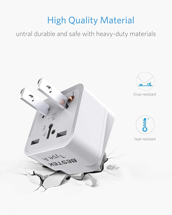 BESTEK Japan Travel Plug Adapter, Grounded Universal Type A Plug Adapter JP to US Adapter - Ultra Compact for US, Japan, China Phones, Laptops, Camera Chargers and More, 3 Pack