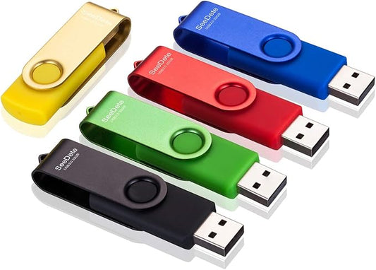 32GB USB Flash Drives, USB Stick, Thumb Drive Rotated Design, Memory Stick with LED Light for External Storage and Backup Data, Jump Drive, 5 Pack 32GB (5 Colors: Gold Black Green Red Blue)