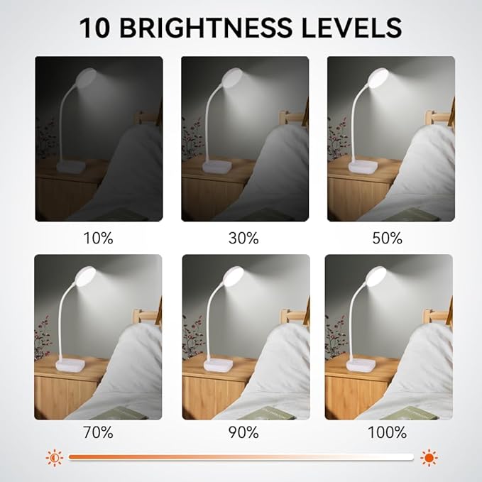 Small Battery Powered Desk Lamp,Wireless Portable Reading & Office Lamp,400LM Rechargeable LED Light,3 Colors (White/Warm White/Warm),360°Gooseneck Hose,Adjustable brightness,20 LED for Bedroom & Desk