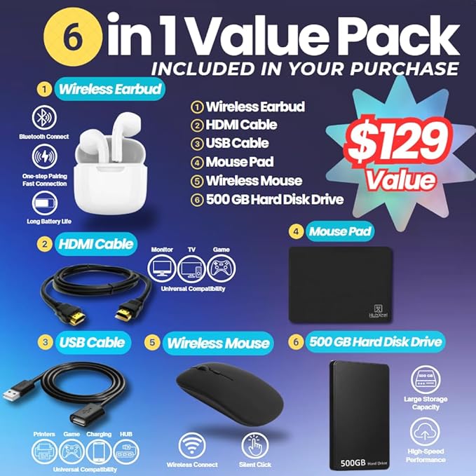 HP 14” Flagship Laptop 2025 AI-Powered Computer, Office Lifetime, Student Business, 4-Core Intel CPU, 16GB RAM 628GB Storage (128GB UFS+ 500GB Ext), Long Battery HubxcelAccessory Win 11 Pro Green