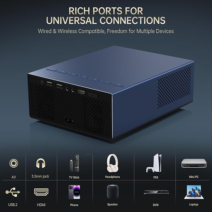 XIDU Portable Projector with WIFI and Bluetooth [Metal/1500ANSI/Native 1080P/Wireless Casting/Electric Focus/Auto Keystone]4K Outdoor Movie proyector for Home,Fire TV stick,iOS,Android,Laptop (Naval)