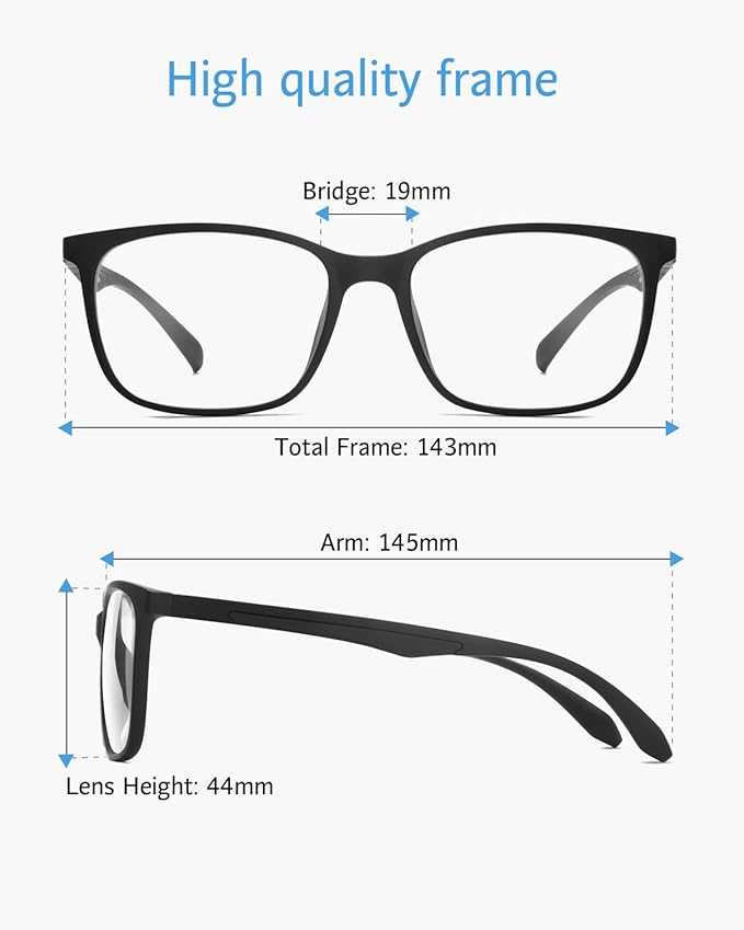 ANRRI Blue Light Blocking Glasses, Anti Eyestrain Lens Lightweight Frame Eyeglasses, Black, Men/Women