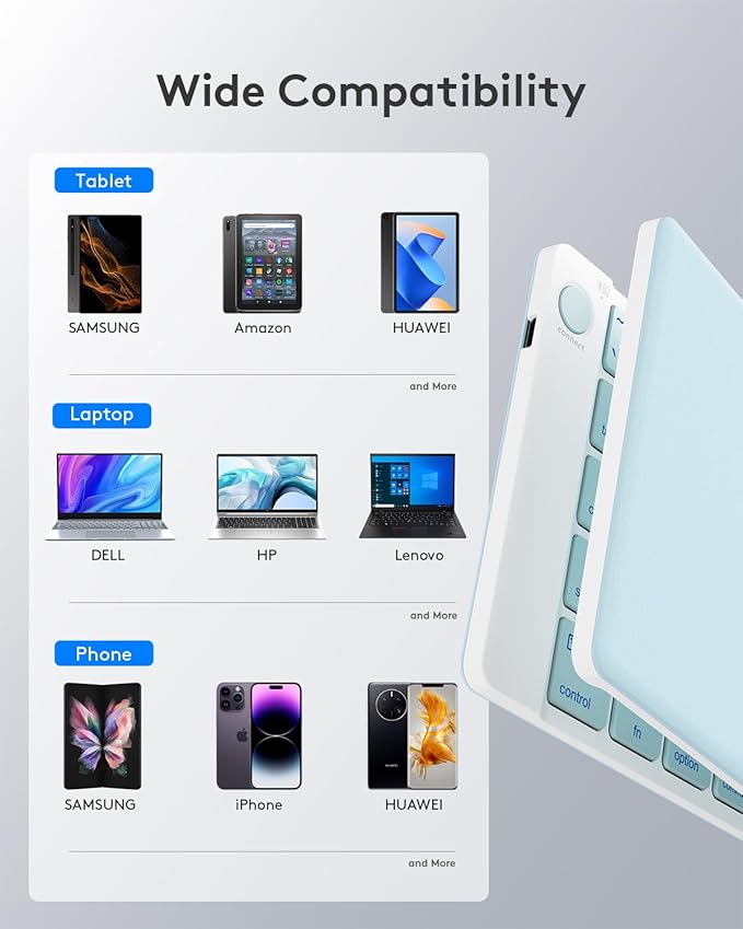 Samsers Bluetooth Foldable Keyboard, Wireless Portable Folding Keyboard, Full-Size Ultra-Slim Rechargeable Connect Up to 3 Devices for iOS Android Windows Phone Tablet and Laptop, Blue