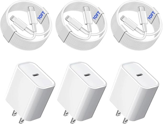3Pack iPhone Fast Charger[Apple Mfi Certified],10FT iPhone Charger Fast Charging USB C to Lightning Cable with Type C Charger Block Fast Charging Adapter for iPhone 14 13 12 11 Pro Max X Xs Max 8Plus