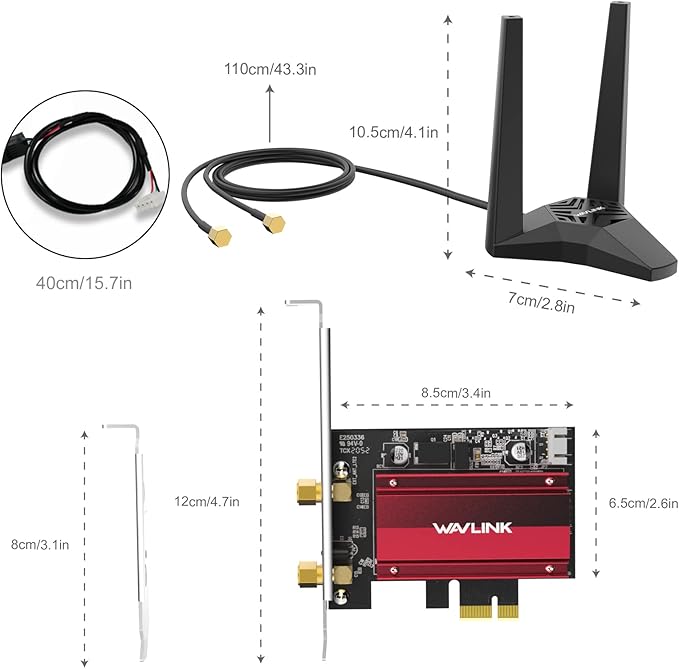 WAVLINK 2025 New AX5400M WiFi 6E PCIe Network Card, Tri-Band AX210 Wireless Adapter with Bluetooth 5.3, MU-MIMO, WPA3, OFDMA, Low-Profile Bracket, Heat Sink, for Windows 11/10 PC