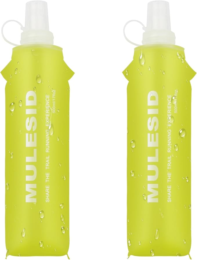 Soft Flask Running Bottles Collapsible Water Bottle Foldable for Traveling Running Vest Collapse Hydration TPU 500ml for Runner (500ml/16.9oz- Pack of 2)