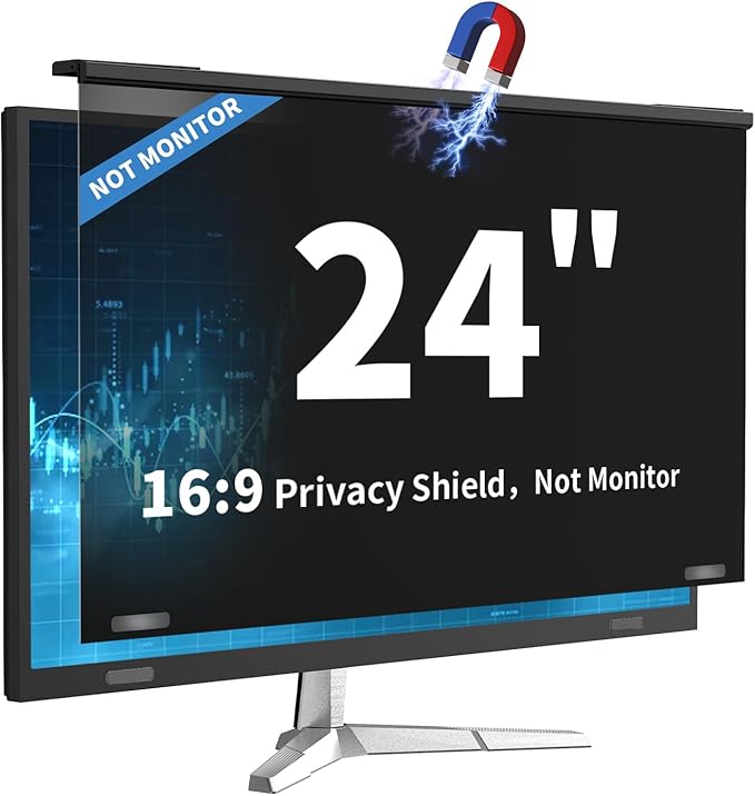 24 Inch Magnetic Privacy Screen for Monitor, Ultra-Thin Anti-Spy Computer Monitor Filter with Blue Light Reduction, Anti-Glare & Easy Installation, 16:9 FHD Compatible with 24-Inch Desktop