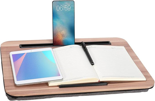 Portable Laptop Desk Fits Up to 16“ Laptops, with Tablet Slot, Built-in Cushion, Great for Home & Office,Lap Desk for Laptop,Lap Desk with Cushion (Warm Brown, Medium)