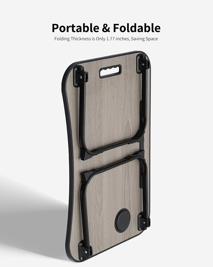 Foldable Lap Desk, Laptop Bed Desk, Portable Lap Table, Laptop Bed Table with Cup Holder & Tablet Slot & Lifting Handle for Working Writing Drawing & Eating - Gray Wood