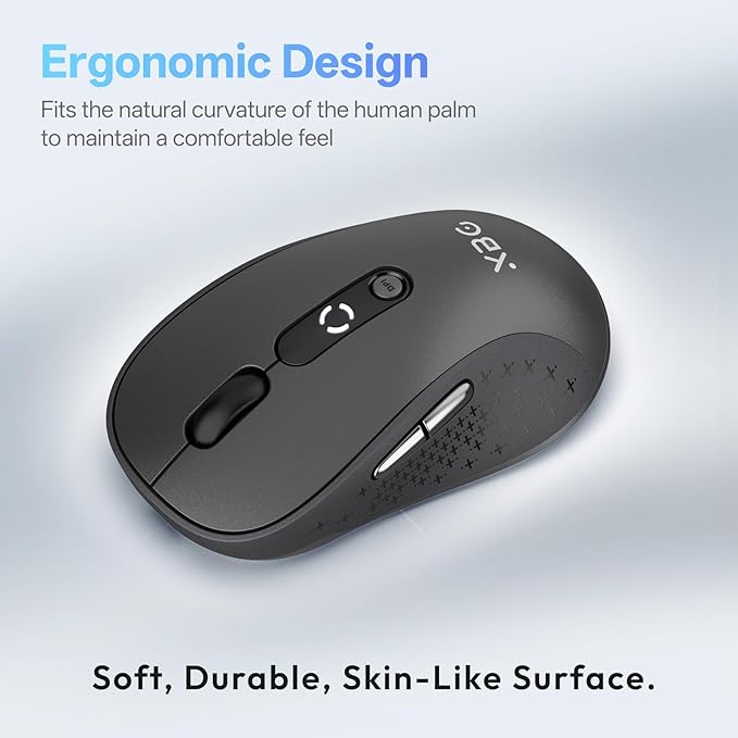 XBG B15 Tri-Mode Wireless Mouse, Bluetooth 5.0/4.0 & 2.4G, 5 Adjustable DPI, Type-C Rechargeable with 3-Level Battery Indicator, Ergonomic Silent Design for Office/Laptop/Travel