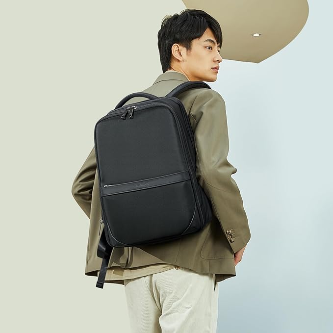 Hanke Expandable Travel Backpack 17 Inch, Full-Open Laptop Backpack Fits 15.6 Inch, Carry On Personal Item Bag with Luggage Strap, Business Work Backpack for Women Men, Black