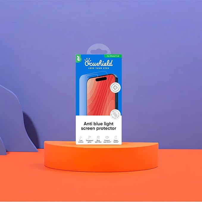 Ocushield Screen Protector for iPhone 17 Air – Blue Light Tempered Glass, Blue Light Filter, 95% Transparency, Bubble-Free Install, Scratch-Resistant, Case Friendly
